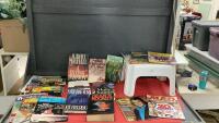 MAGAZINES, HARDCOVER BOOKS & A STOOL