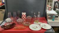MISC COLLECTIBLE ITEMS - GLASS COFFEE PERCOLATOR, MILK BOTTLES, IRREDESCENT VASES, SCOTTIE DOG CANISTER, CARLTONWARE DISH,