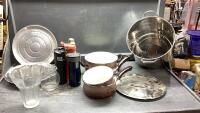 STOCK POT + BOX W/ GO CUPS, POTS, VASES