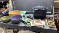 CANNER W/RACK, COLOURFUL BOWL SET, COOKBOOKS