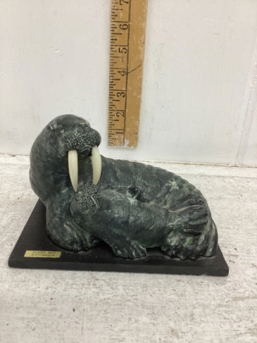 WALRUS AND BABY STONE CARVING