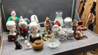 FIGURINES - CLOWNS, , OWLS, MUGS, VASES