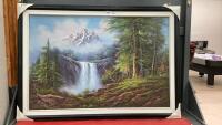 WATERFALL OIL PAINTING IN NICE WOOD FRAME