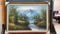 LARGE MOUTAIN SCENE OIL PAINTING