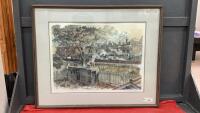 LITTLE CHILDREN WAVING AT TRAIN - BY WENTWORTH FOLKING - SIGNED