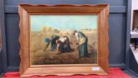 WOMEN AT HARVEST ON BOARD IN A NICE WOOD FRAME