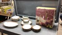 (2)BOXES- 2-TIER FRUIT BASKET, LIMOGES FRANCE PARTIAL DISH SET