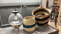 WICKER BASKETS, HANGING LIGHT FIXTURE
