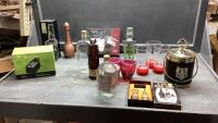 COLLECTIBLE /VINTAGE ALCOHOL BOTTLES, GLASSES, ICE BUCKET