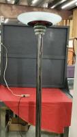 BLACK CHROME LOOKING FLOOR LAMP W/ GLASS SHADE