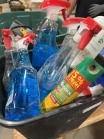 Bucket of mostly cleaning fluids