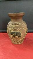 POTTERY VASE W/ ELEPHANT DECOR