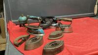 COLLECTION OF SAD (SOME ARE VERY SAD), GAS & ELECTRIC IRONS
