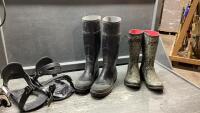 (2) PAIR RUBBER BOOTS + SNOW BOARD BINDINGS