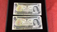 (2) 1973 CANADA $1 BILLS