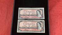 (2) 1954 CANADA $2 BILLS
