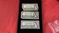 (3) 1954 CANADA $1 BILLS
