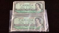 (2) 1954 CANADA $1 BILLS