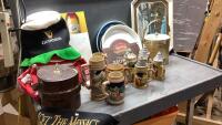 (2)BOXES OF BARWARE - BEER STEINS, TRAYS, ICE BUCKETS