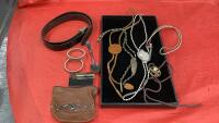 LEATHER BELT, WESTERN BOLO'S, TIE PINS, SLEEVE BANDS, SILVER SPOON