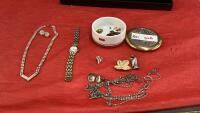 ESQ SWISS WOMEN'S WATCH & SOME JEWELRY IN A TRINKET BOX