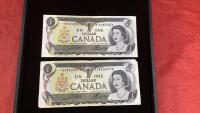 (2) 1973 CANADA $1 BILLS