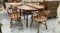 ROUND KITCHEN TABLE W/ (2) LEAVES & (4) CAPTAINS CHAIRS