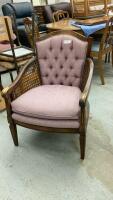VINTAGE DUSTY ROSE OCCASIONAL CHAIR W/ RATTAN SIDES
