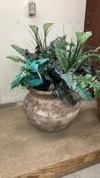 LARGE TERRA COTTA POT W/ A MIX OF ARTIFICIAL GREEERY