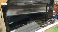 TOSHIBA FLAT SCREEN TV W/STAND , SATELLITE RECEIVER BOX + SPEAKER