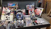 BOX OF SPORTS FIGURES, PUZZLES, WWE DVD&rsquo;S, HOCKEY CARDS