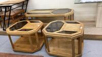 COFFEE TABLE & (2) END TABLES W/ SMOKED GLASS INSERTS