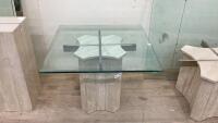 GLASS TOPPED SIDE TABLE WITH MARBLE LIKE BASE