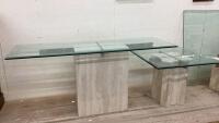 GLASS TOPPED SOFA TABLE/ENTRYWAY TABLE WITH MARBLE LIKE BASE
