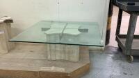 GLASS TOPPED COFFEE TABLE WITH MARBLE LIKE BASE