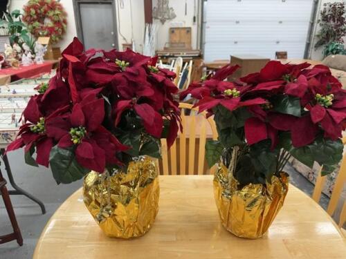 (2) POTTED ARTIFICIAL POINSETTIAS