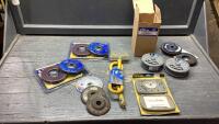 BOX OF GRINDING WHEELS, EXTENSION CORD, MAXIMUM CUT-OFF WHEELS, TIGER PAW ABRASIVE DISCS, MITER SAW LASER GUIDE AND MISC.