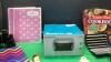 BOX W/ CD CLOCK RADIO (LOOKS NEW), PUZZLE BOOKS, NOTEBOOKS, BINOCULARS - 3