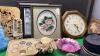 BOX W/ OLD THOMAS KINKADE CALENDARS, CANDLE HOLDERS, TOLLE ART FLORAL PICTURE, LASER CUT ELEPHANT PICTURE ETC - 3