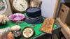 BOX W/ OLD THOMAS KINKADE CALENDARS, CANDLE HOLDERS, TOLLE ART FLORAL PICTURE, LASER CUT ELEPHANT PICTURE ETC - 4