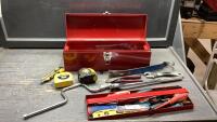 RED TOOL BOX WITH ASSORTED TOOLS