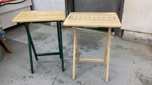 (2) WOOD TV TRAYS - ONE W/ CRIBBOARD