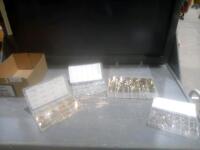 BOX WITH 4 ASSORTED CONTAINERS OF NUTS, BOLTS, WASHER AND PINS