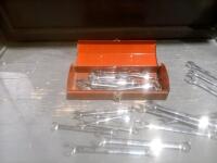 SMALL RED TOOL BOX + MASTERCRAFT METRIC/IMPERIAL WRENCHES