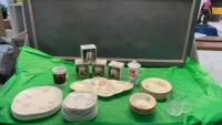 NORMAN ROCKWELL MUGS, ROYAL WINTON DIVIDED DISH, MELMAC PLASTIC DISHES,