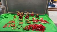 BOX W/ JINGLE BELLS, WOOD ITEMS - ARTICULATED BEARS, SLEIGHS, INSTRUMENTS, NATIVITY SCENE AND (2) KNITTED SANTA SWEATERS