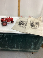 MCCORMICK FARMALL METAL TRACTOR + 2 CANVAS WATER BAGS