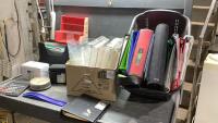 (2) BOXES- FILE HOLDERS, BINDERS, CALCULATOR, ADDRESS BOOK