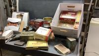 (2)BOXES- CIGAR BOXES, TOBACCO TINS, LARD + SYRUP TINS, COLLECTOR PLATES