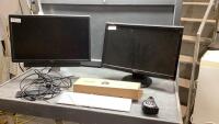 DELL + ASUS MONITORS, KEYBOARD + CORD HIDER